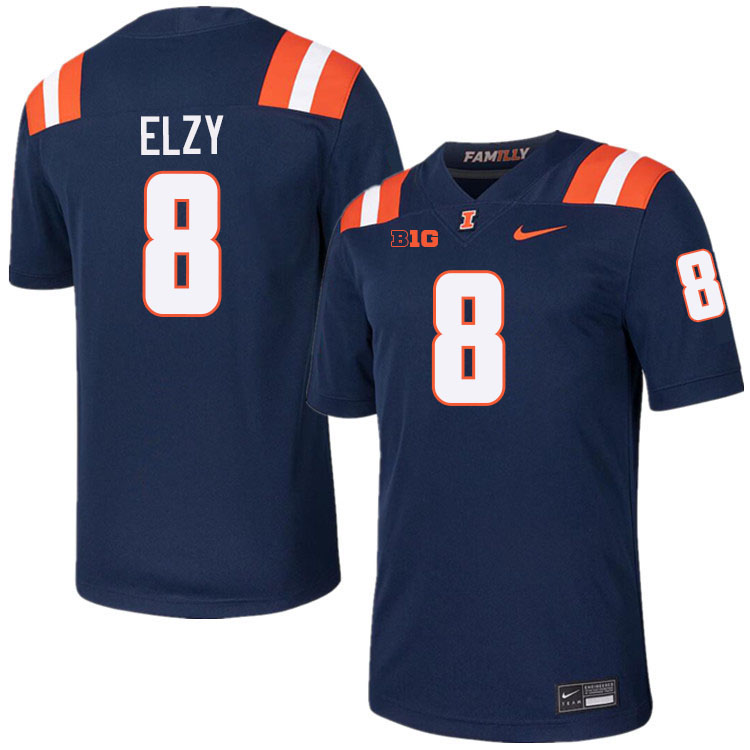 Men #8 Malik Elzy Illinois Fighting Illini College Football Jerseys Stitched-Navy